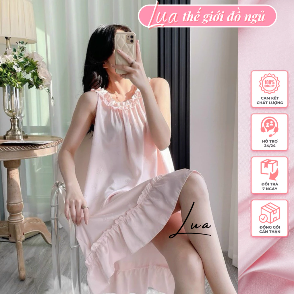 Váy Ngủ Lụa,Váy Lụa Cổ Yếm Cực Mát