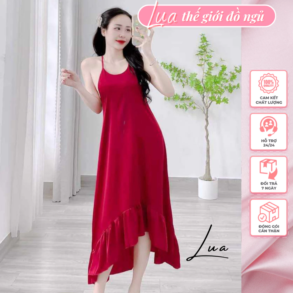 Váy ngủ 💥 HÀNG CAO CẤP 💥 Bộ lụa Lantin, Maxy lụa đuôi cá thoáng mỏng nhẹ thấm hút mồ hôi