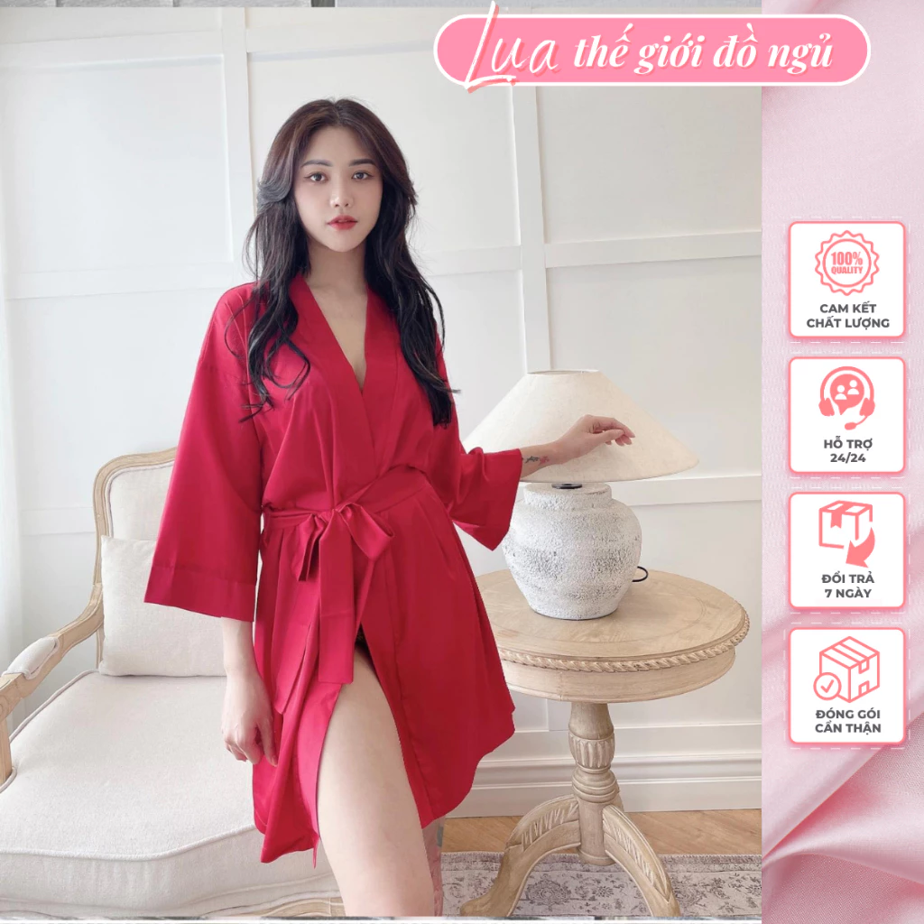 Áo choàng ngủ 💥 HÀNG CAO CẤP 💥 Áo choàng kimono makeup chất lụa cho cô dâu dáng dài phong cách tiêu thư quyến rũ