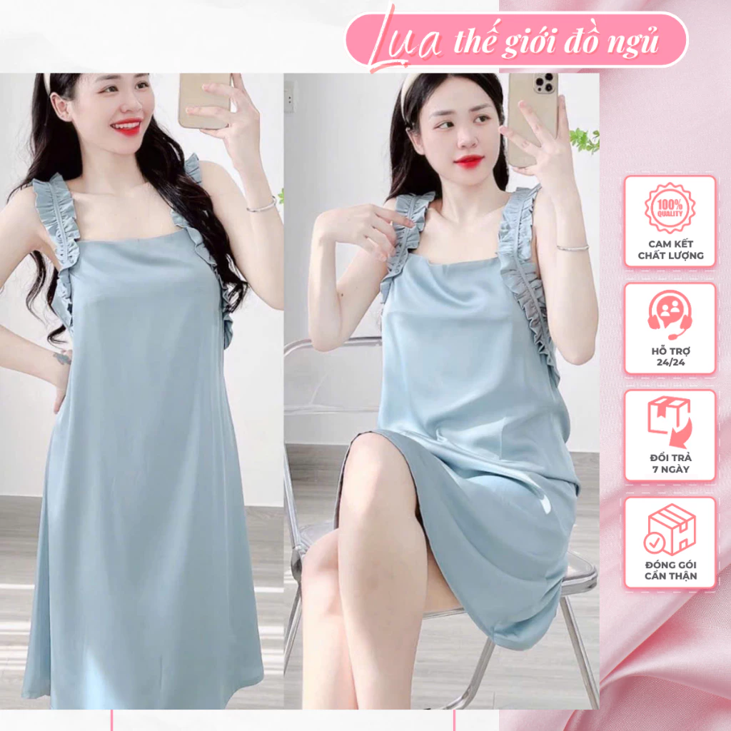 Váy Hai Dây 💥 HÀNG CAO CẤP 💥 Váy Nơ Lụa Mặc Nhà Mặc Nhà Chất Lụa Mát Thấm Hút Mồ Hôi Tốt