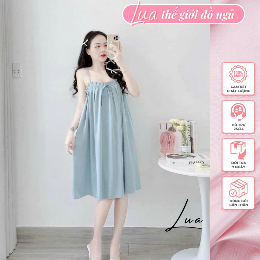 Váy Ngủ Xếp Li 💥 HÀNG CAO CẤP 💥 Bộ Đầm Ngủ Lụa Lantin Chất Siêu Mát Dáng Siêu Xinh