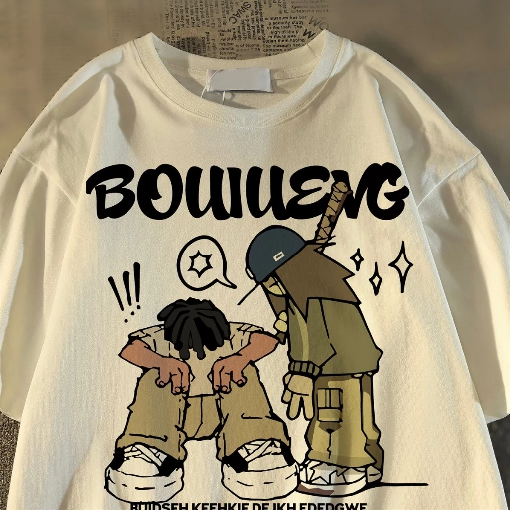 Áo Thun Nam HappyTee - Áo Tay Lỡ Nam Form Rộng Bóng Chày BOWUENG Chất vải cotton 100 cao cấp - 3 Màu Kem, Đen, Đỏ Đô