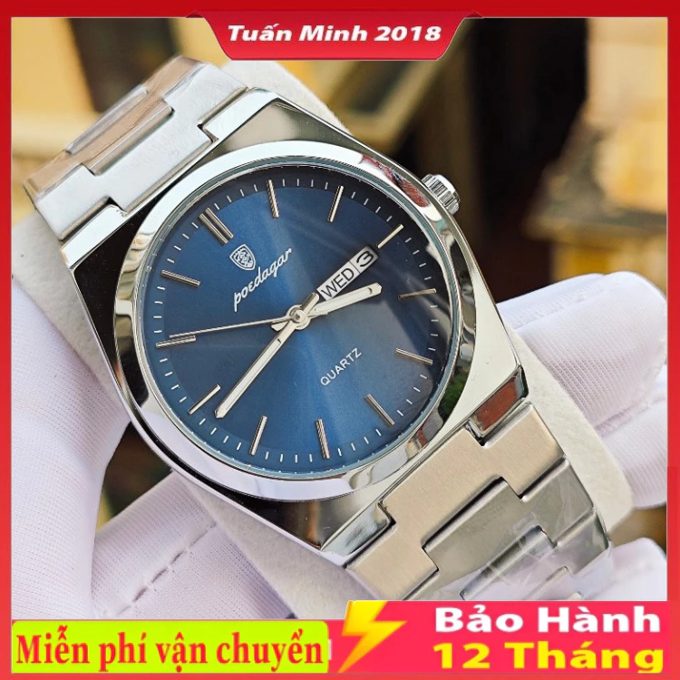Đồng hồ nam POEDAGAR 930 , dây thép không gỉ ,chống nước, có lịch ngày thứ , TẶNG KÈM VÒNG VÀ PIN
