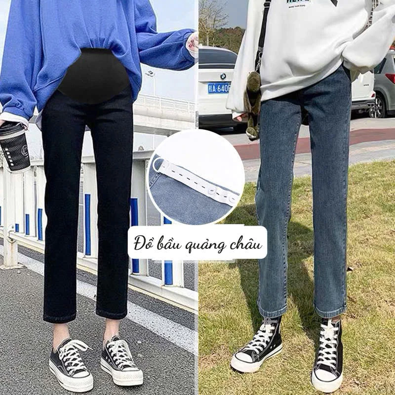 Quần jean bầu dáng dài , quần jeans ống đứng co giãn mềm, đơn giản thoải mái cho mẹ bầu.