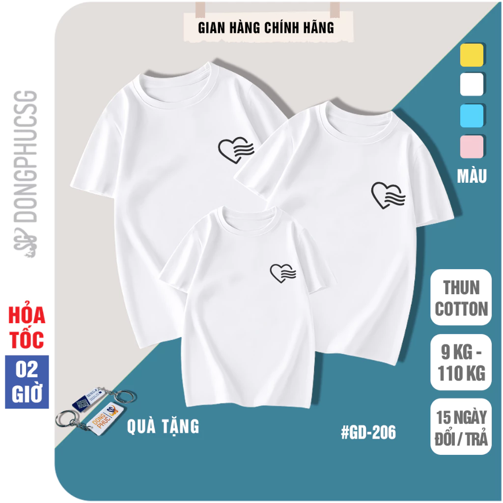 Áo gia đình chất vải cotton mềm mịn nhiều màu đủ size cho bố mẹ và bé trai gái mẫu GD206