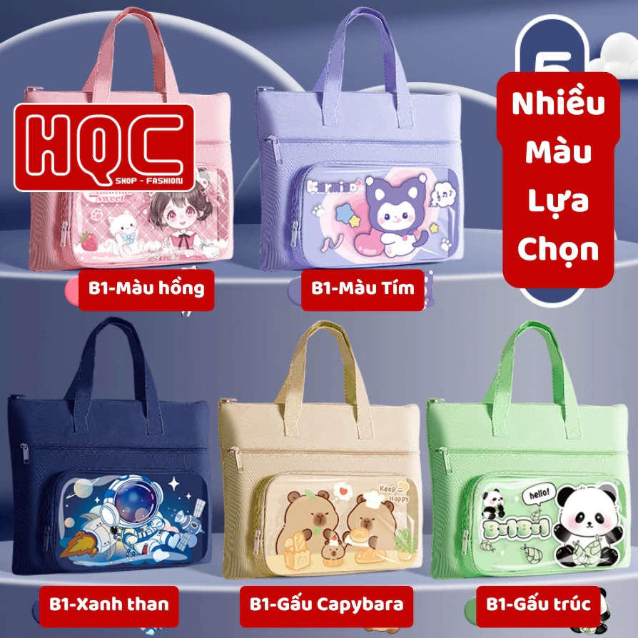 Cặp học thêm, túi xách đi học 3 ngăn cho bé vải canvas 3 lớp sức chứa lớn chất lượng cao HQC-02