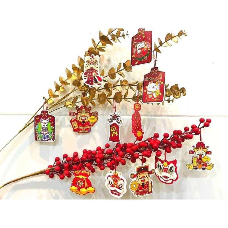 Set (50-100c) tag hình treo tết kèm dây treo