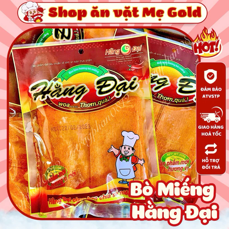 Snack bò miếng Hằng Đại, bim bim hương bò miếng, đồ ăn vặt Hằng Đại (gói 320g, 40 miếng)