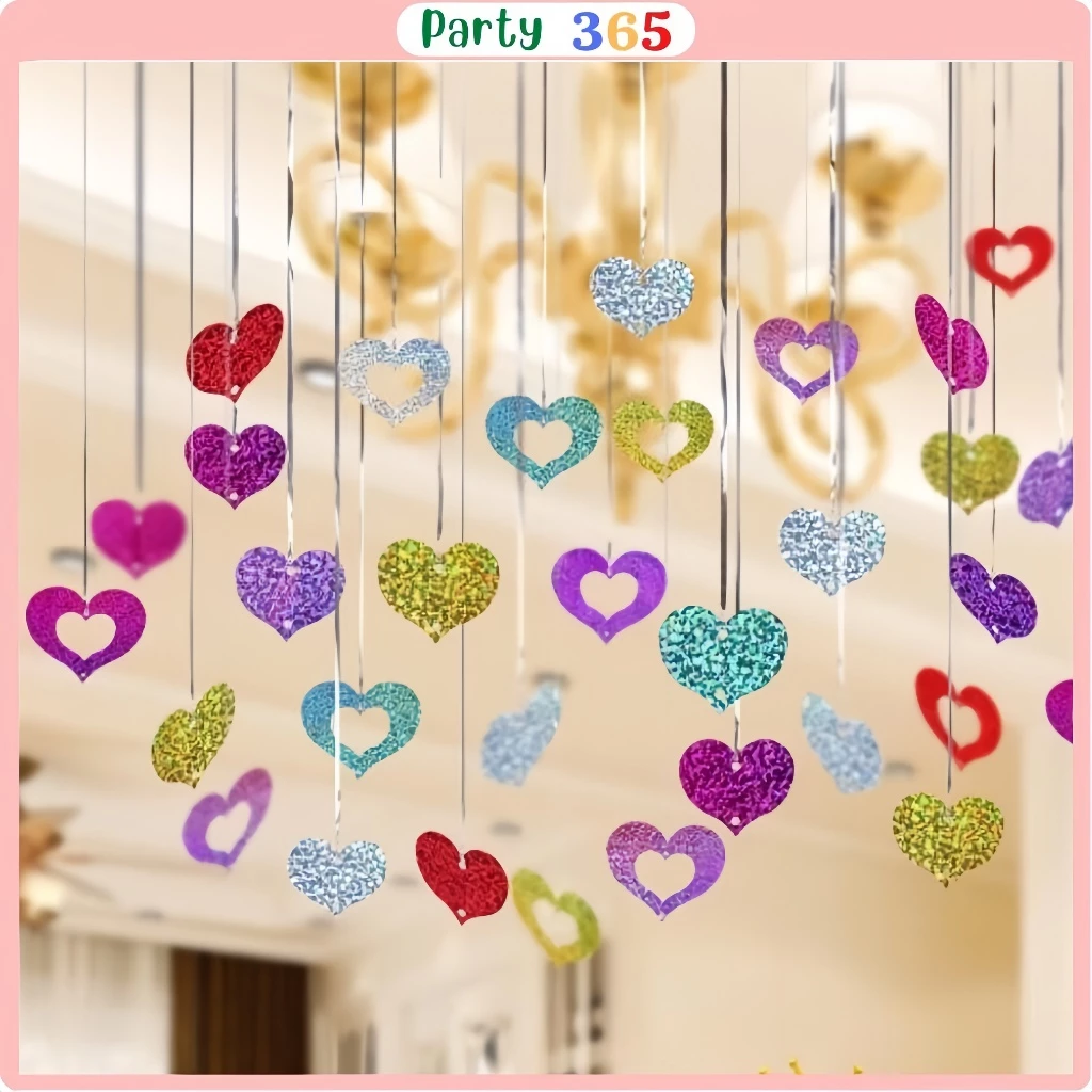 Dây Đuôi Tim Sao Buộc Bóng Trang Trí Phòng Cưới,Kỉ Yếu,...[ Khoảng 50 Tim To Nhỏ ]