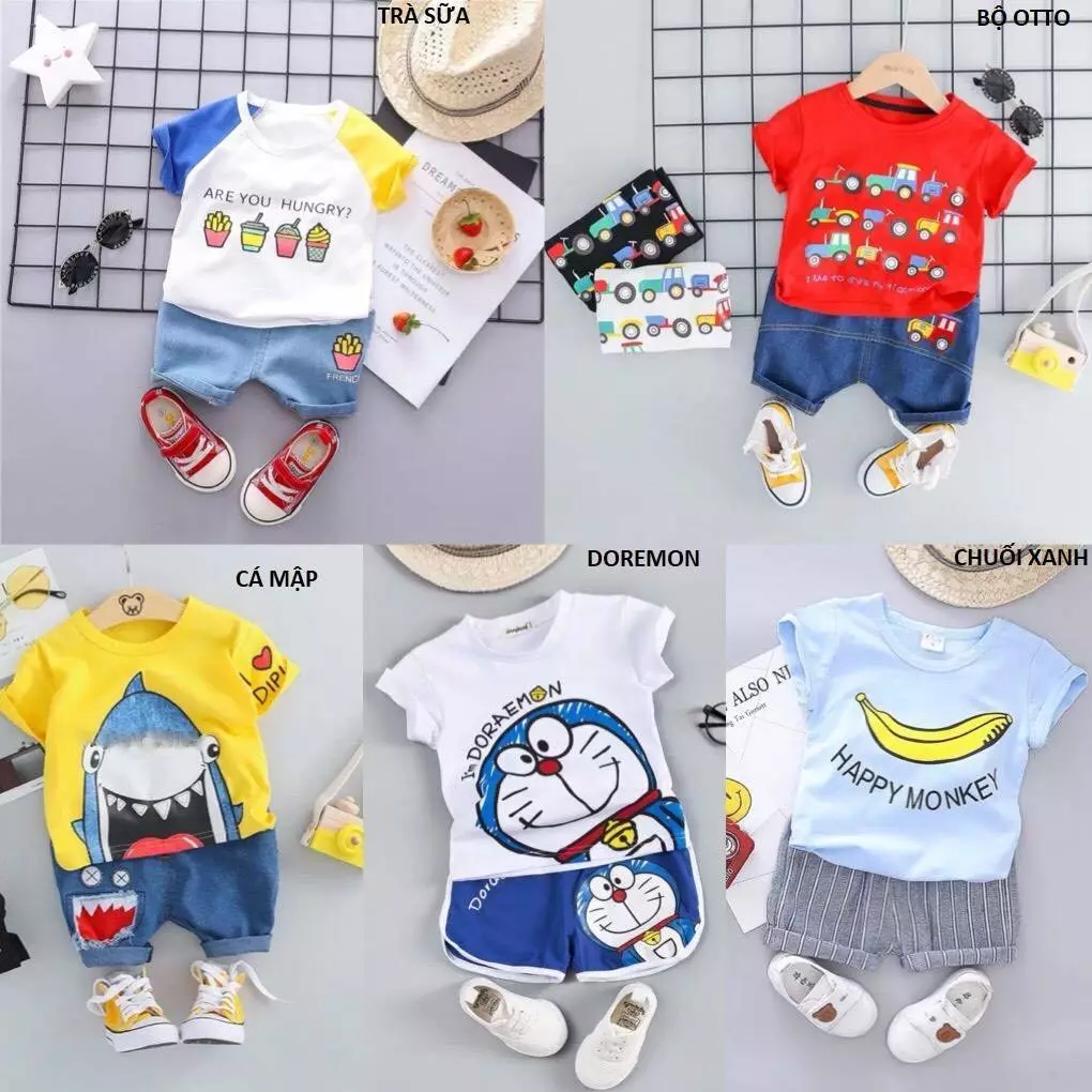 Bộ cộc bé trai bé gái,combo 2 bộ tùy khách chọn cotton 4c size 5-20kg....