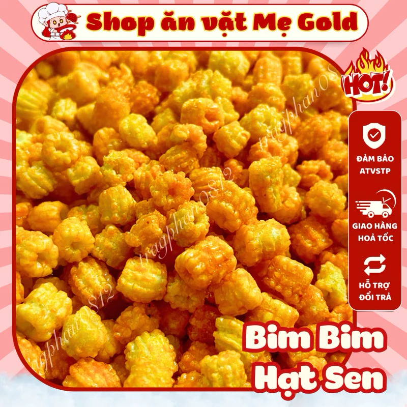 Bim bim hạt sen sấy giòn tẩm vị, nui chiên giòn cay ngọt (500g)