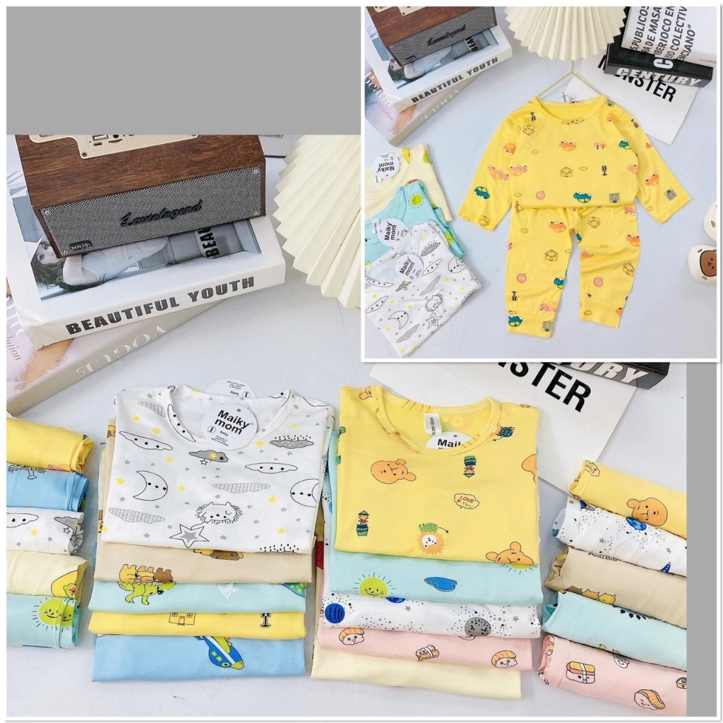 (Video+ ảnh thật) Bộ dài tay bé trai/ bé gái Miky Mom in Họa tiết ngộ nghĩnh (vải thun lạnh) size 3-18kg...