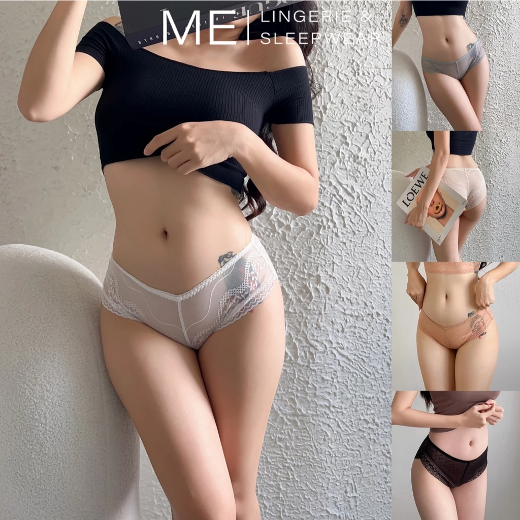 Quần lót hem lưới xuyên thấu mềm mỏng không viền mát gợi cảm dáng tam giác basic dễ mặc thoải mái Melingerie &Sleepwear