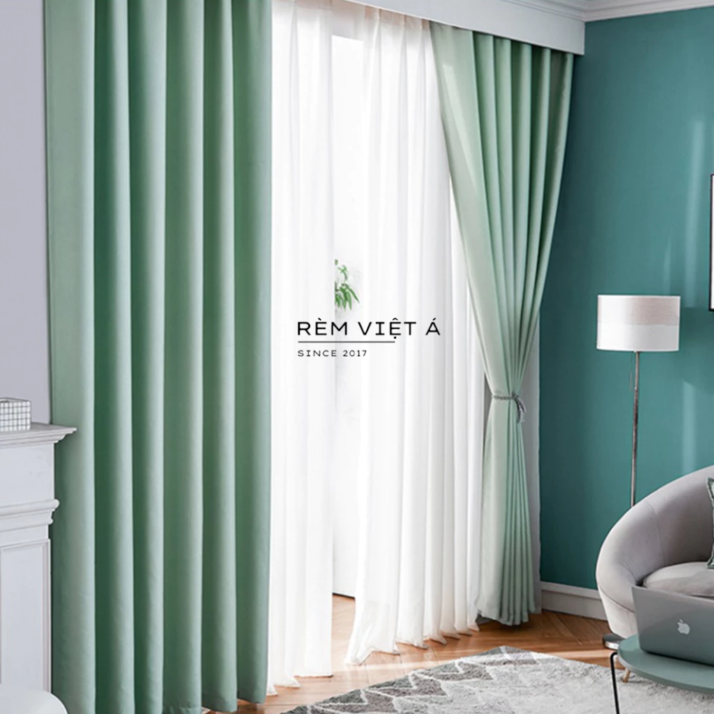 Rèm Cửa Màu Xanh Mint, Màu Pastel Xinh Xắn, Cản Sáng 80%, Chất Vải Thô, Mềm, Không Họa Tiết
