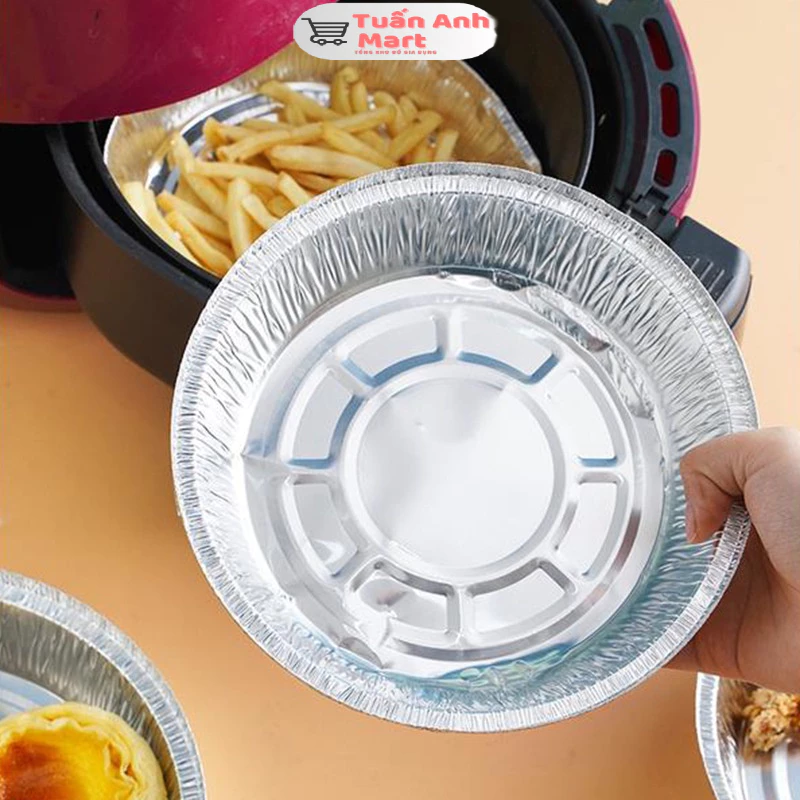 Set 10 Khay Giấy Bạc Lót Nồi Chiên Không Dầu (6 - 12) lít Dày Cứng Tái Sử Dụng Nướng Nồi Chiên Không Dầu