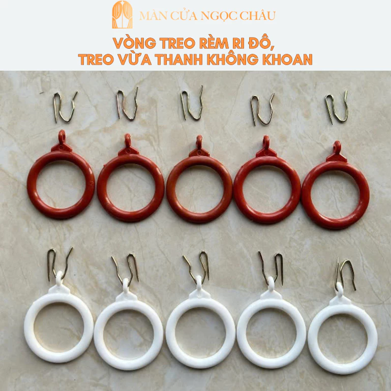 Vòng nhựa treo Rèm Ri đô 38mm kèm móc sắt, Treo Rèm Thanh không khoan, Treo Rèm Xếp Ly, MÀN CỬA NGỌC CHÂU