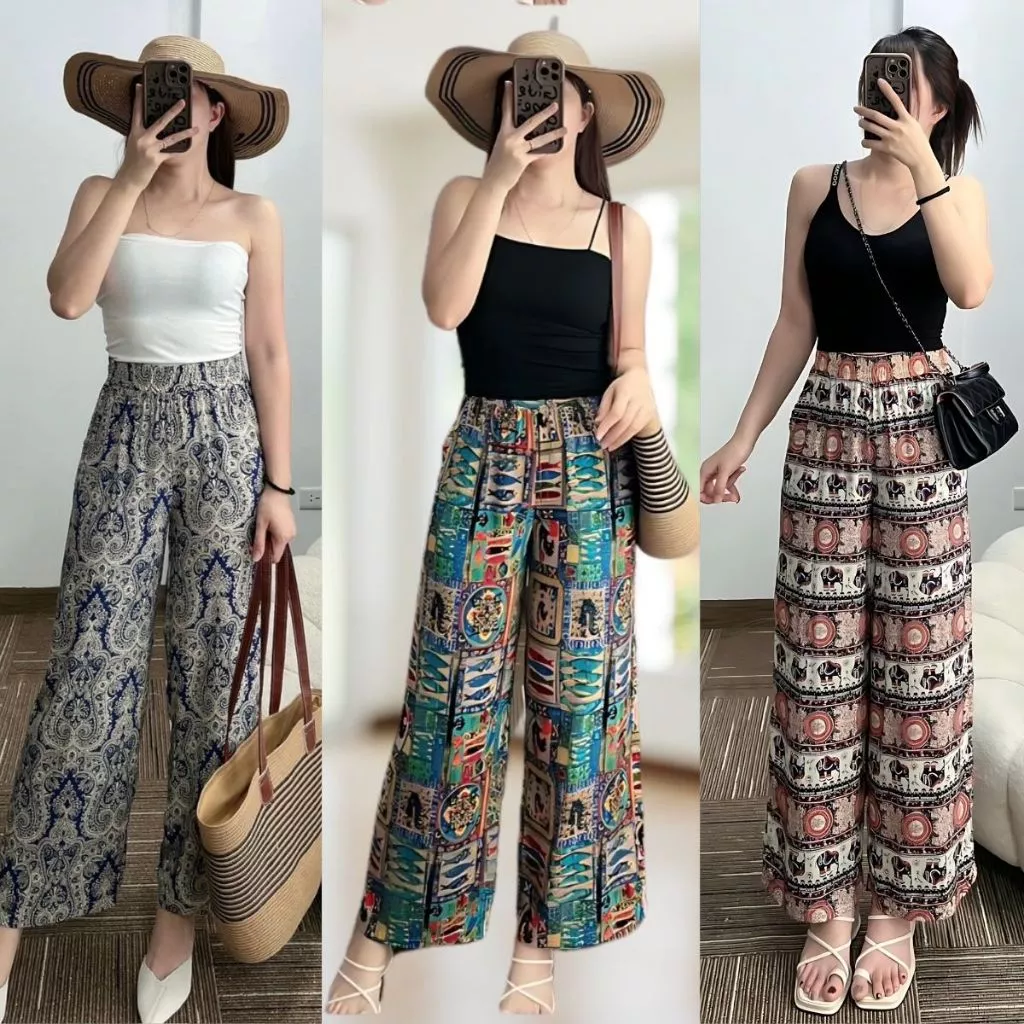 ( SIZE 40 -65KG)Quần lanh ống suôn họa tiết hoa văn, mềm mịn, mát mẻ( Nhiều mẫu )