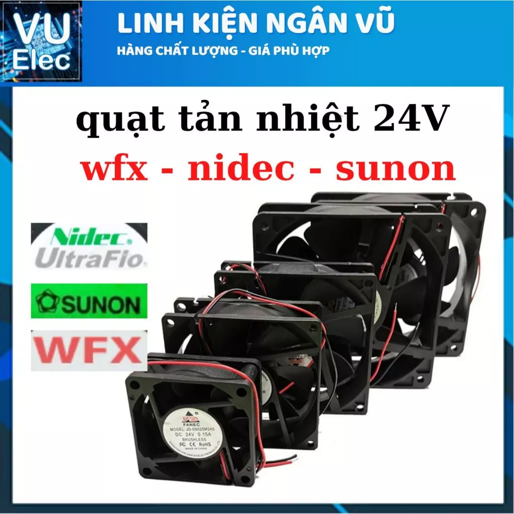 [Có Hóa Đơn] Quạt Tản Nhiệt 24V 4x4, 6x6, 8x8, 12x12CM, Quạt làm mát 24V đủ loại