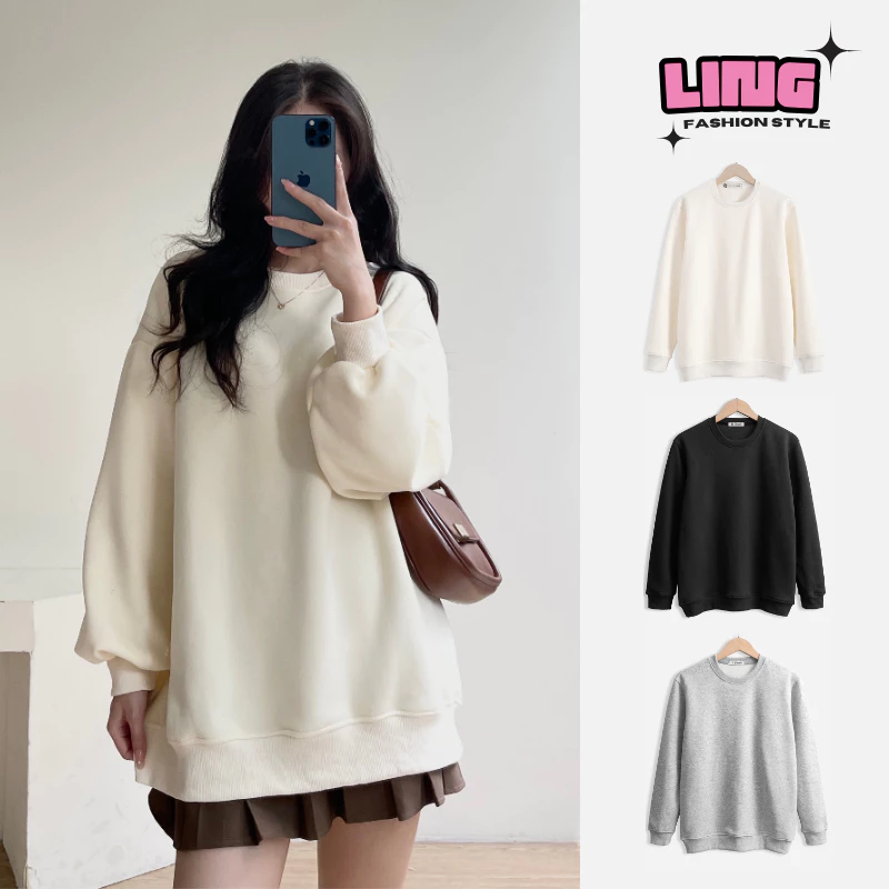 Áo sweater trơn nam nữ form rộng, áo tay dài trơn unisex, áo sweater basic nỉ bông dày mềm mịn - Ling