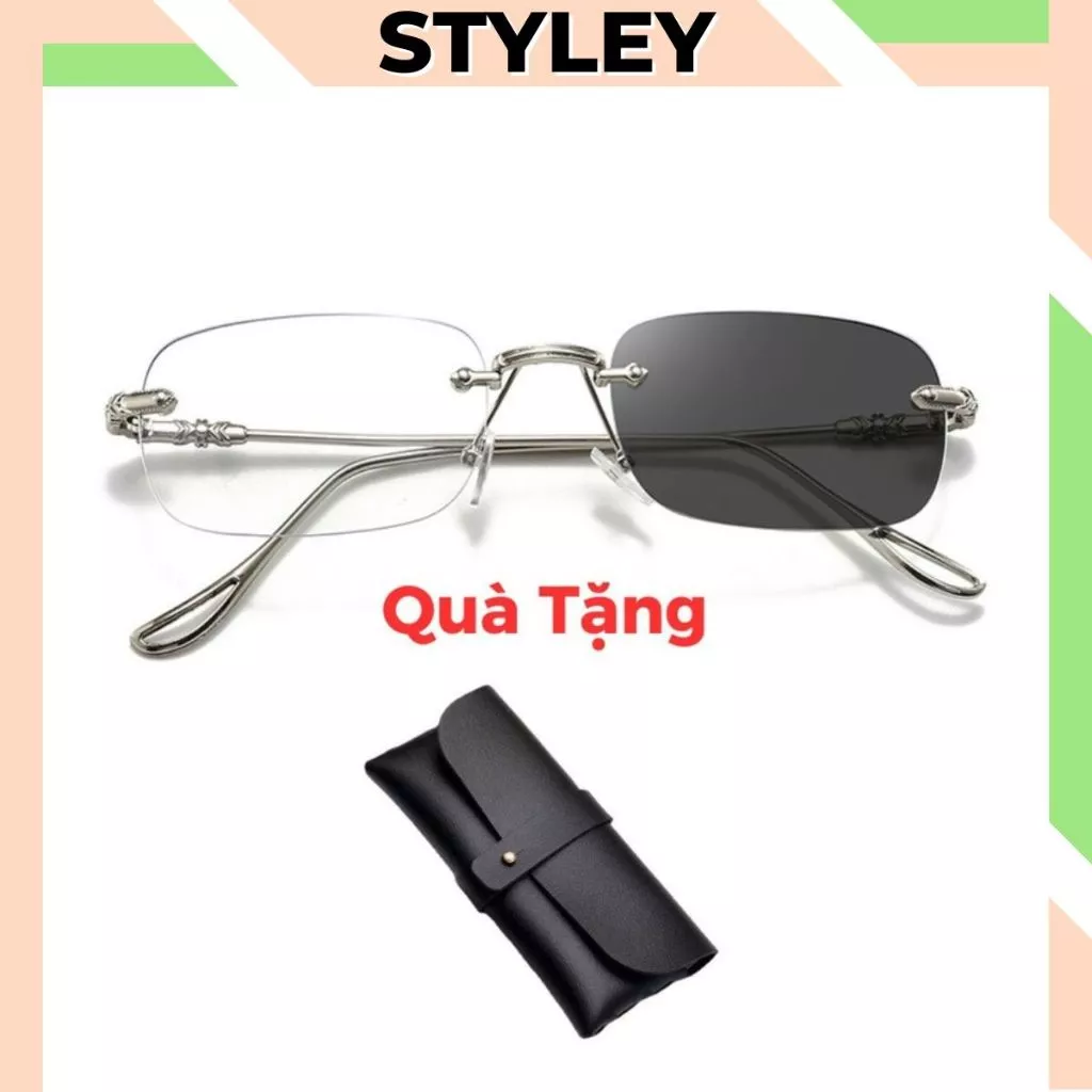 Kính đổi màu không gọng cao cấp thời trang hàn quốc, Mắt kính mát không độ chống ánh sáng xanh K042