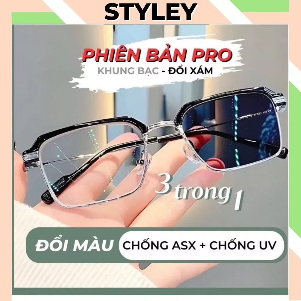 Mắt Kính đổi màu cao cấp chống ánh xanh, Gọng kính cận nam nữ thời trang hàn quốc chống tia UV K043