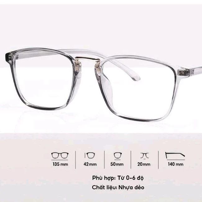Gọng kính cận vuông nhựa dẻo 210 + đã lắp sẵn tròng kính 0 độ