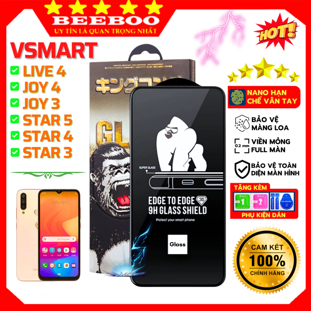 Kính cường lực Vsmart Star 5 Joy 3 Joy 4 Live 4 Star 4 Star 3 - Full màn hình - chịu va đập tốt [KK 3D]