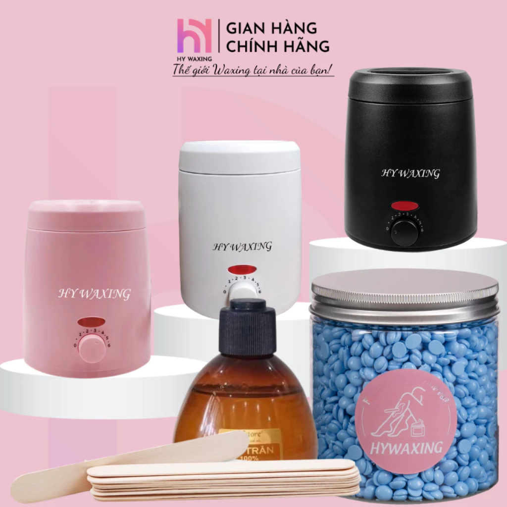 [CHE TÊN] Combo Nồi Nấu Sáp Wax Lông Chống Dính Mini HY WAXING + 100gr Sáp Premium + 75g Mỡ Trăn