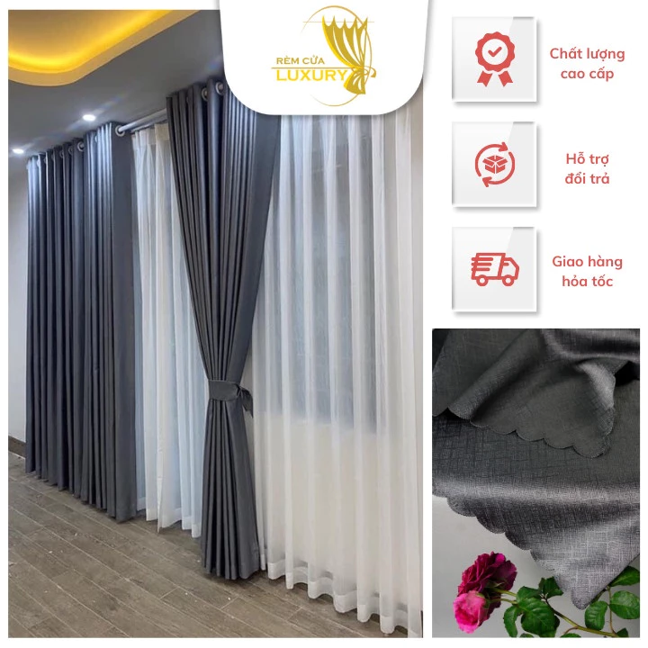 Rèm màn cửa sổ chống nắng cao cấp, rủ sóng đẹp Luxury trang trí decor phòng ngủ phòng khách nhiều kích thước Lux01