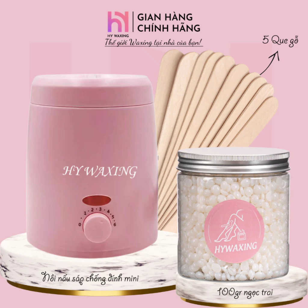 [CHE TÊN] Combo 100gr Sáp Ngoc Trai Premium + Nồi Nấu Sáp Wax Lông Chống Dính Mini HY WAXING