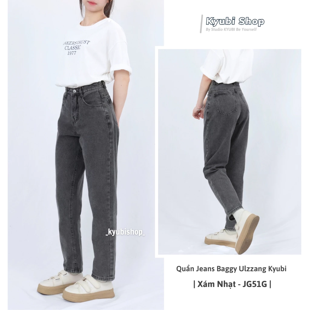 Quần jean baggy nữ Xám lai tua cá tính phong cách Retro Ulzzang (Có Bigsize Size Đại) - Quần baggy jeans KYUBI JG51G