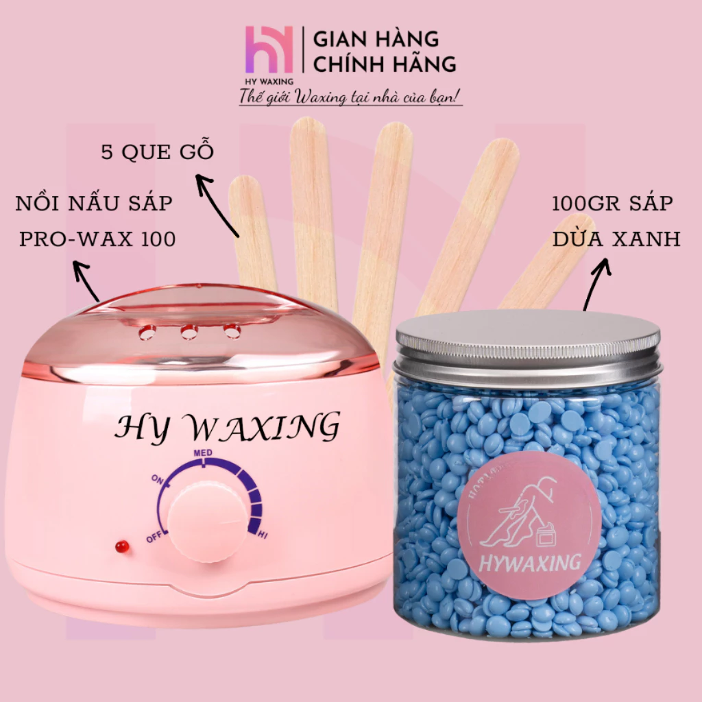 [CHE TÊN] Combo 100gr Sáp Dừa Xanh Premium + Nồi Nấu Sáp Wax Lông ProWax100 HY WAXING Tặng Que