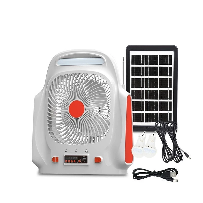 HOT Quạt năng lượng mặt trời, quạt tích điện có đèn, có loa kết nối bluetooth, ăng ten tặng kèm 2 bóng đèn quá hữu ích