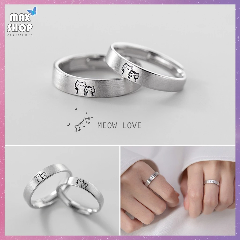 😽😽 Nhẫn Đôi Nam Nữ Mạ Bạc 925 Hình Mèo dễ thương dành cho cặp đôi couple