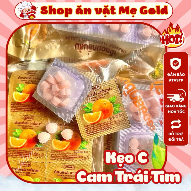 Combo kẹo C cam Thái Lan, kẹo vitamin C trái tim tuổi thơ (hộp 2,8g)