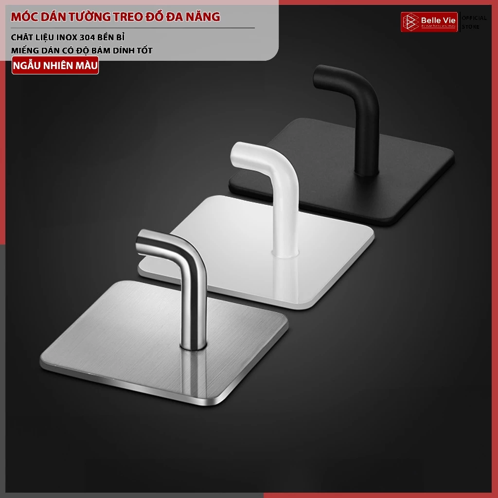 Móc Treo Đồ Đa Năng Inox 304 BELLEVIE Móc Dán Tường Siêu Dính Móc Treo Đồ Không Cần Khoan Dán Tiện Lợi Dễ Sử Dụng