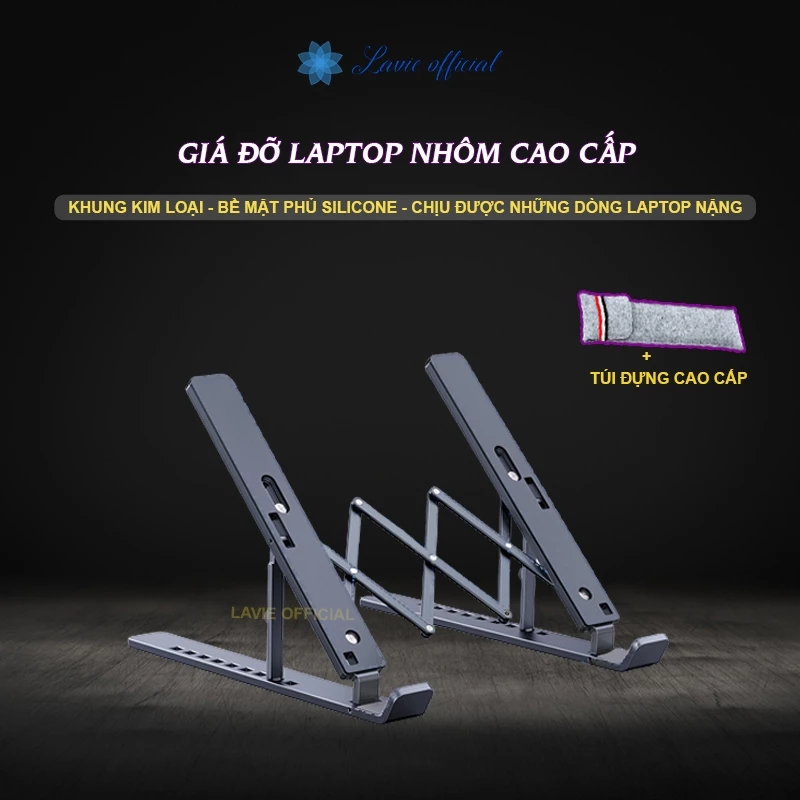 Giá Đỡ Laptop Macbook Nhôm Gấp Gọn Bản Cao Cấp, Điều Chỉnh Chiều Cao - Đế Tản Nhiệt Laptop
