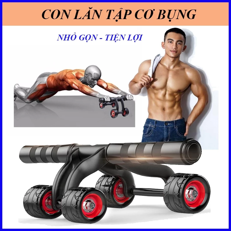 Con lăn tập bụng 4 Bánh, Phù Hợp Cả Nam Và Nữ, Bảo Hành 24 Tháng