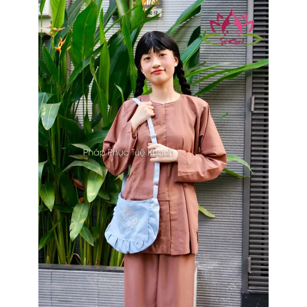 Đồ lam đi chùa kiểu vạt hò nam nữ kate lam, nâu, xám và socola nút bấm