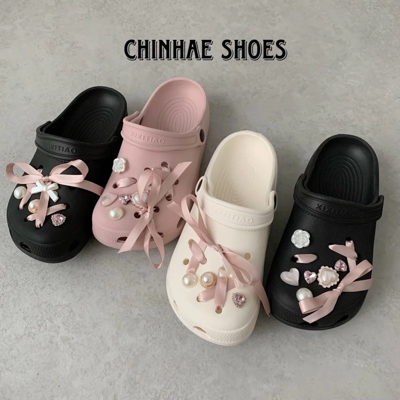 Dép sục cross xixitao nơ ngọc hồng eva siêu nhẹ chống mùi dễ thương nhiều màu sắc kẹo ngọt tiểu thư cho nữ S004