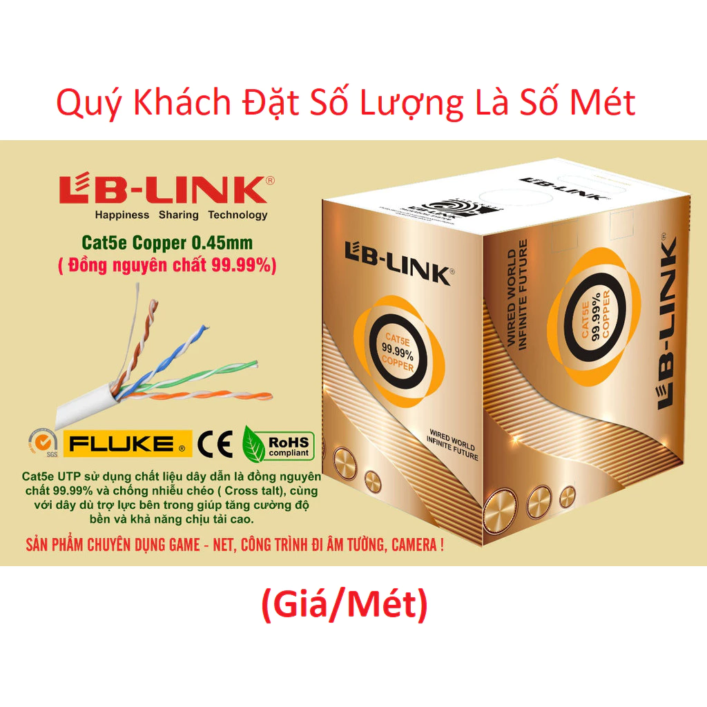 (Lẻ Giá/Mét) Dây Mạng Lõi Đồng Chuyên Đi Âm Tường Công Trình Văn Phòng CAT5E, 8 Lõi Đồng Nguyên Chất