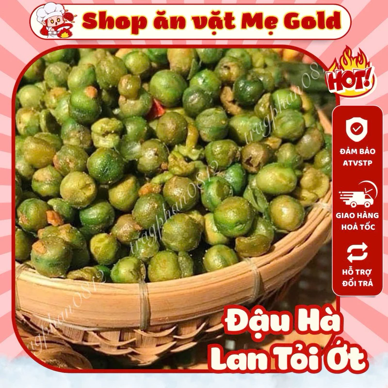 Đậu Hà Lan tỏi ớt tẩm vị sấy giòn, đậu Hà Lan rang tỏi ớt ăn liền (500g)