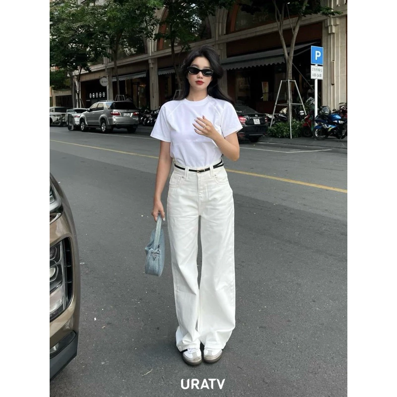 Quần jean suông nữ trơn dài không co giãn UR02