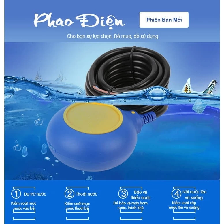Phao điện bơm nước tự động chống cạn chống tràn bể 3 mét, 5 mét - HÀNG CHÍNH HÃNG