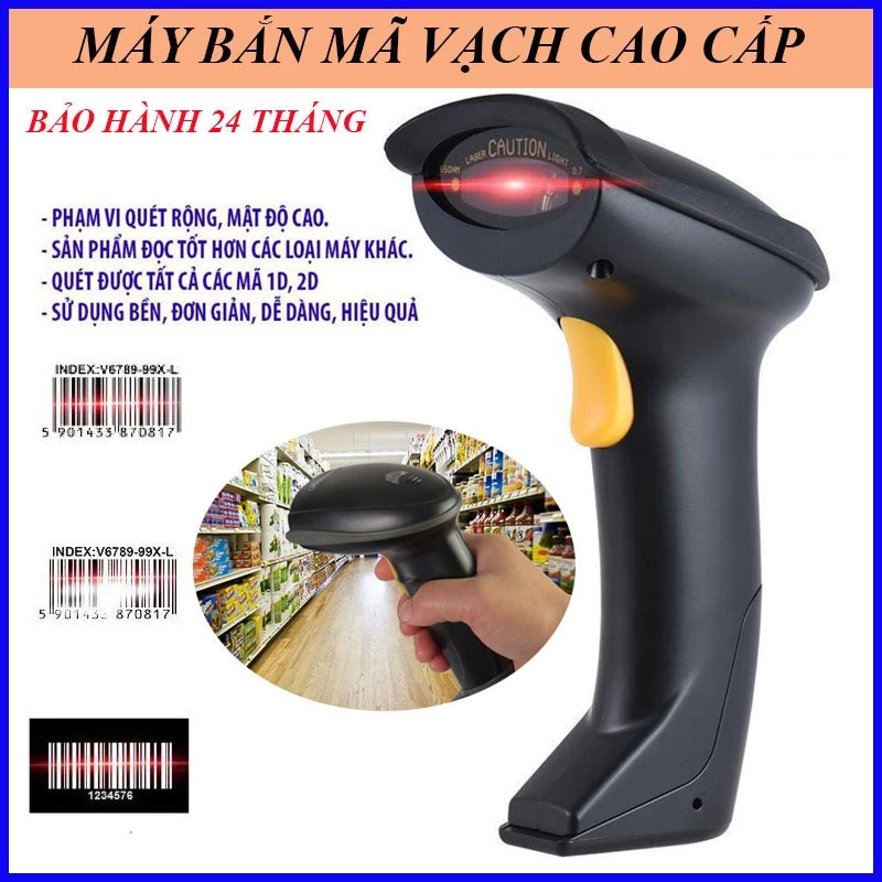 Máy quét mã vạch Cầm Tay Không Dây, Tốc Độ Quét Nhanh, Phạm Vi Quét Rộng, Bảo Hành 24 Tháng
