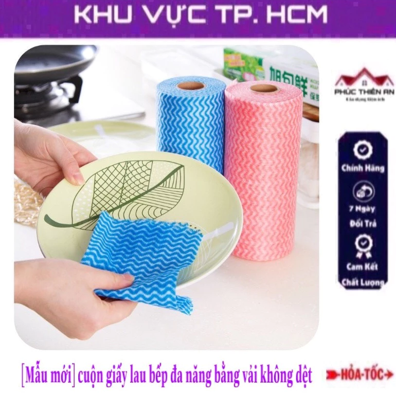 [Mẫu mới] Cuộn giấy lau bếp nhiều màu sắc, chất liệu vải không dệt, 50 tờ/cuộn - đa năng, tiện dụng
