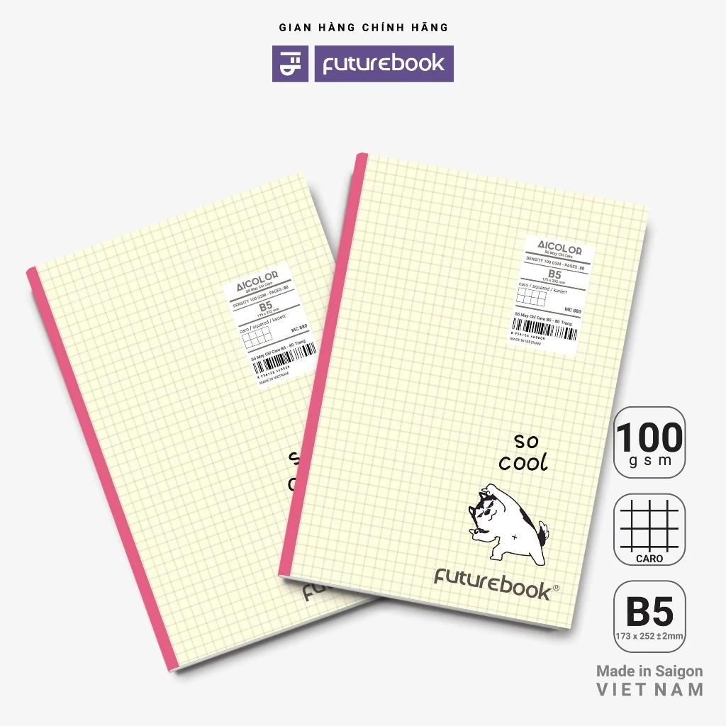 [Bộ 3Q] Sổ May Chỉ - Vở Caro/Kẻ Ngang Khổ B5 (175x252mm) 80/120 trang Giấy Dày 100gsm FUTUREBOOK