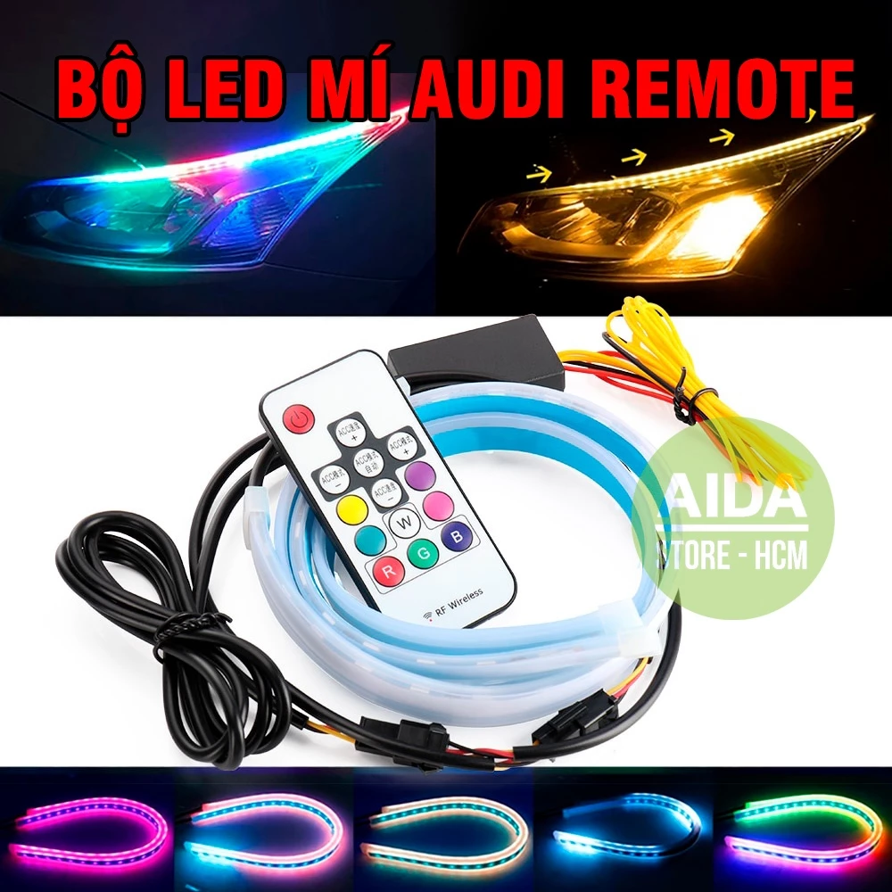 Bộ 02 dây LED mí Audi chạy đuổi REMOTE - nhiều màu sắc RGB - chỉ dùng điện xe máy, ô tô DC12v - KHÔNG LẮP CHO XE ĐIỆN
