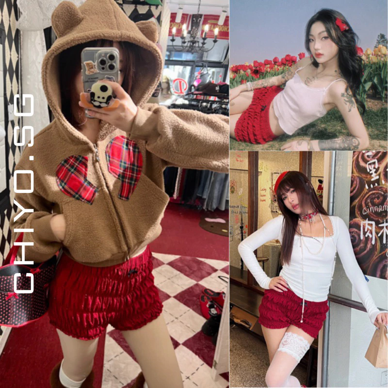 Quần đùi nhún đính nơ CHIYO.SG phong cách lolita cho nữ Q37