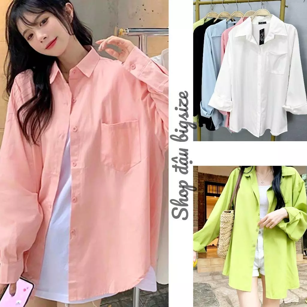 Sơ Mi Nữ Bigsize(58kg- 95kg), Áo Sơ Mi Nữ Phom Rộng Đi Học Đi Làm Đi Chơi SM20